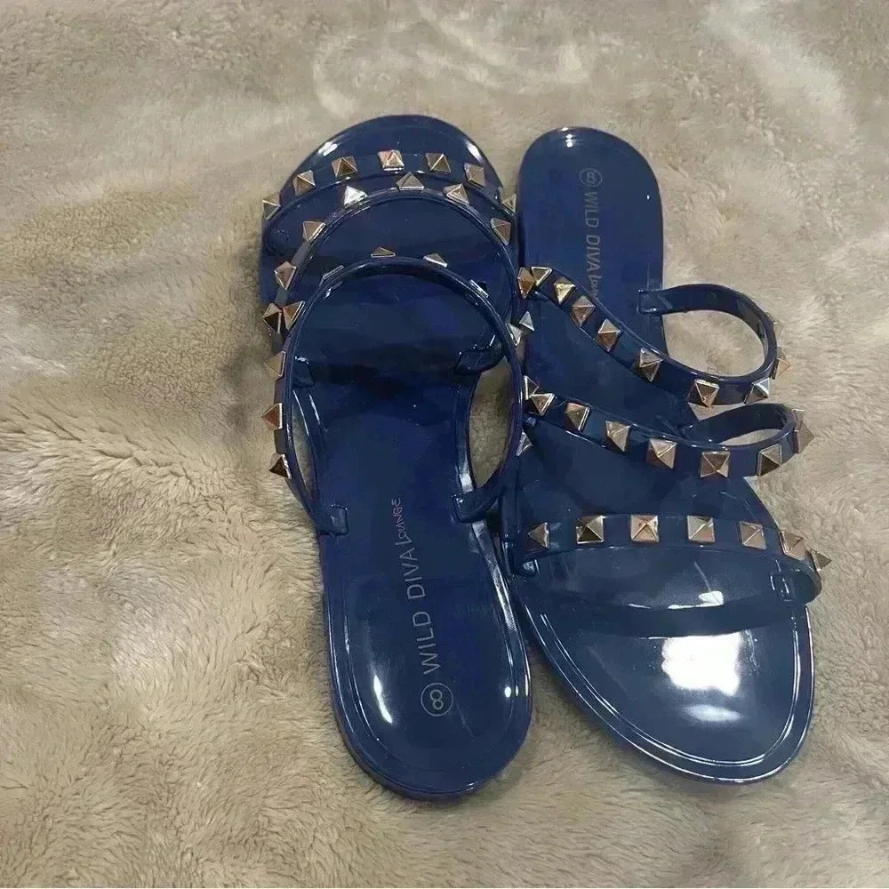 Slide Sandals With Gold Chain Detail Across - Picture 3 of 6